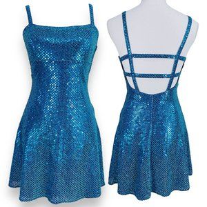 Vintage Womens 90s Y2K 579 Blue Sparkle Short Mini Club Dress J 3 / XS